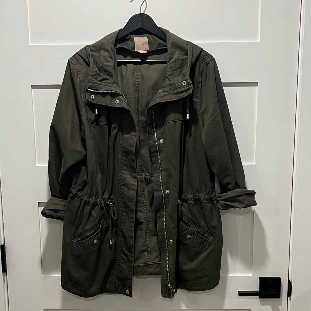 H&M Women’s Green Jacket with Hood - Size Large